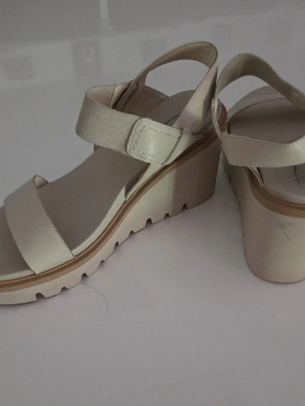 Mia | Neutral Cream Wedge Sandals with Ankle Strap